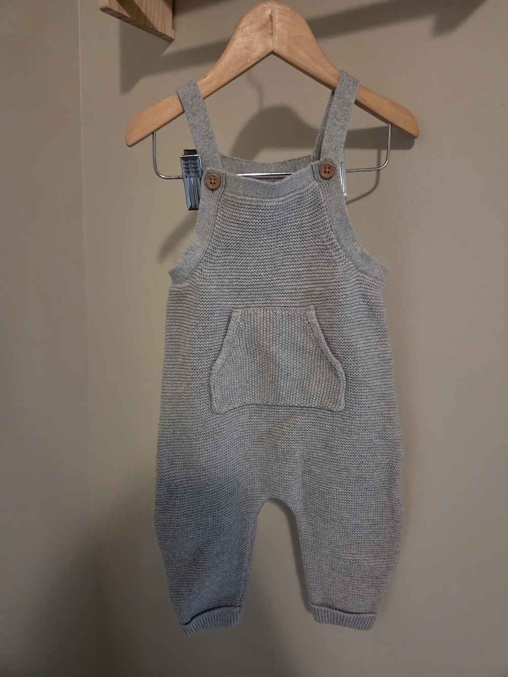 Baby 6M Cozy Gray Knit Baby Overalls - Neutral One-Piece